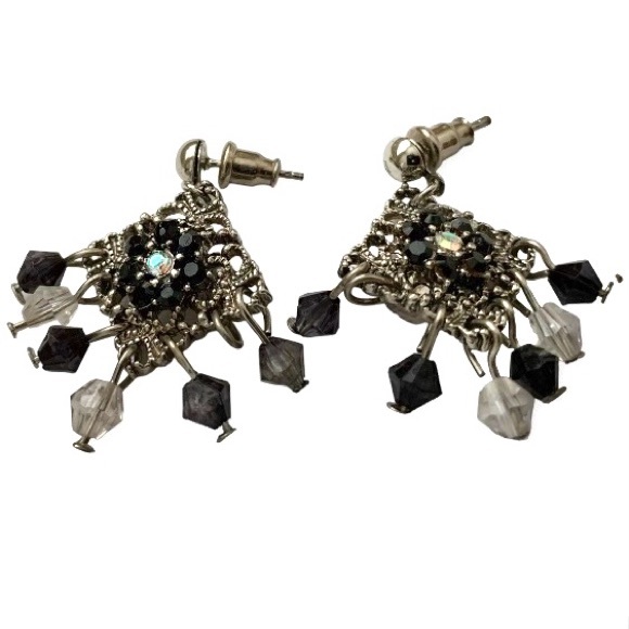 Jewelry - Chandelier Dangle Post Earrings Rhinestone Black beads,aurora- crystal VTG 1.25”